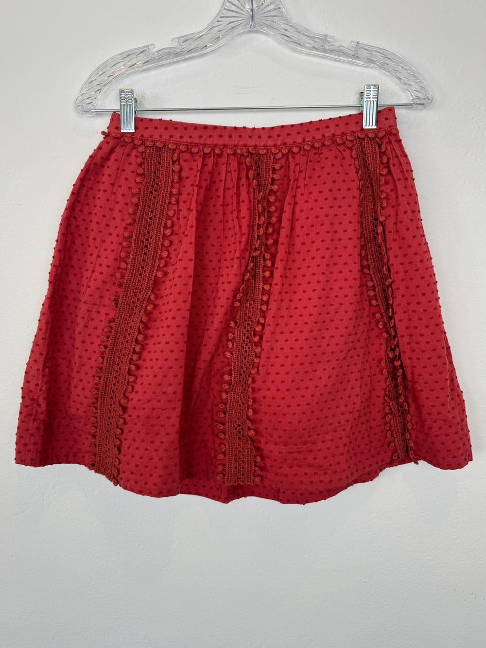 J. Crew Size 2 Pink Swiss Dot Pom Pom Trim Mini Skirt